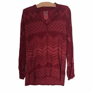 Johnny Was Red Embroidered Tunic Blouse Shirt Sz S
